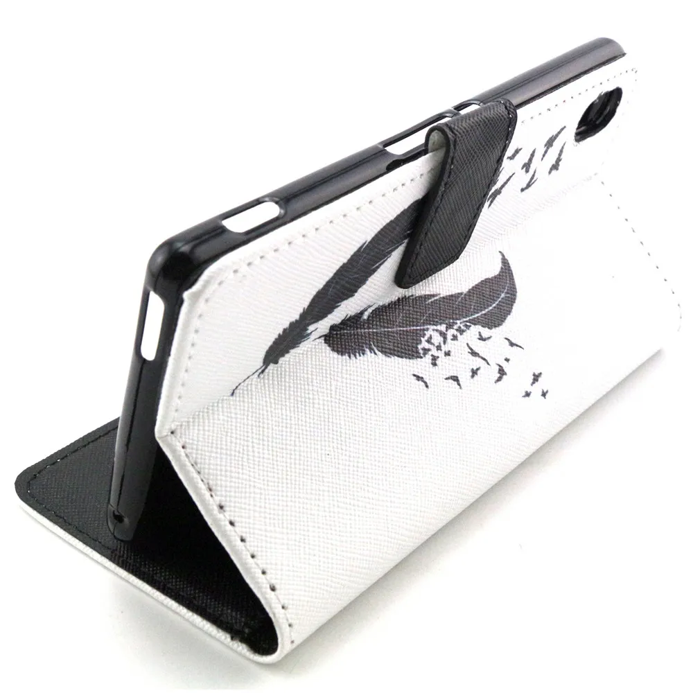 Black Feather Design Leather Flip Stand Wallet Card Slots Pouch Skin Cover Case For Sony Xperia M4 Aqua E2303 E2333 Funda Capa |
