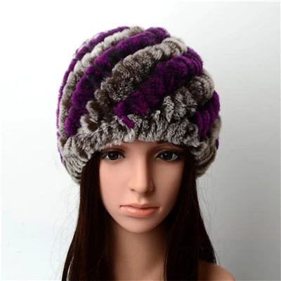 Purple Coffee IANLAN женские зимние шапки из натурального меха для девочек вязаные шапки из кроличьего меха Рекс женские разноцветные меховые шапки в полоску с подкладкой IL00018 - Цвет: Purple Coffee