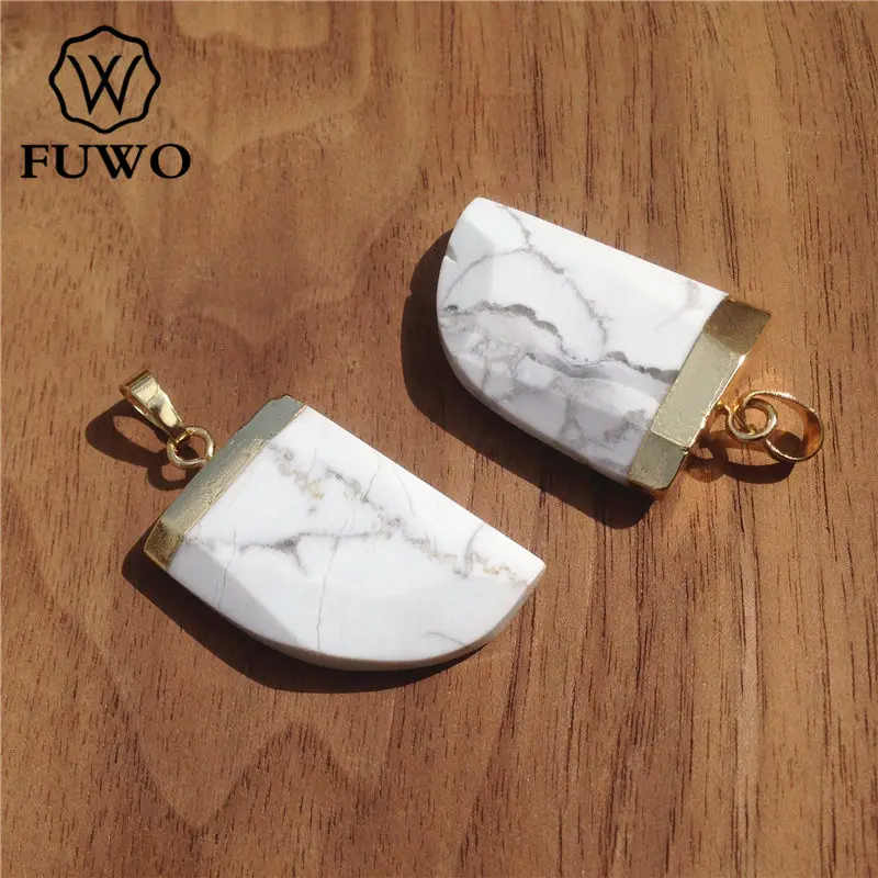 Подвеска FUWO с клыком из белого говлита гальваническим покрытием золота 24K в