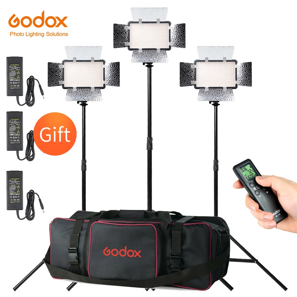 3X Godox LED308C II 3300-5600K светильник адаптером переменного тока + 200 см Свет Стенд CB-05