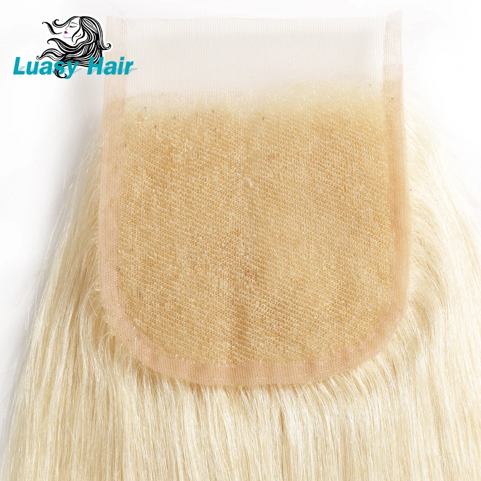 Luasy перуанские прямые волосы Remy 613 блонд человеческие пряди с закрытием 4x4 кружева