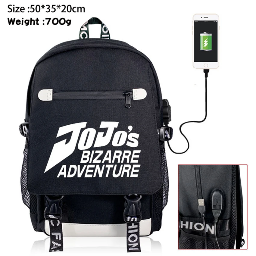 

JoJo's Bizarre Adventure Zip USB Charging Backpack School Bag Boys Girls Shoulder Bag Packsack Mochila Laptop Bag travelling bag