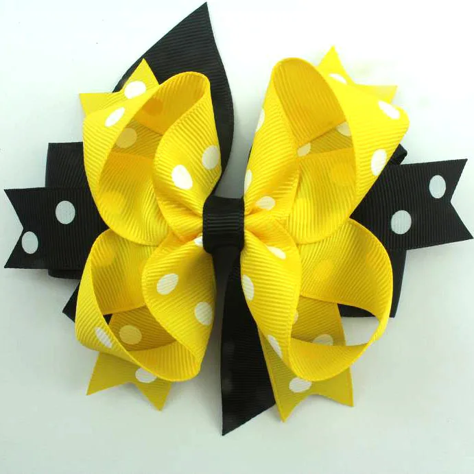 5 дюймов в желтый горошек и черный ribon наряд дизайн Бутик банты для волос