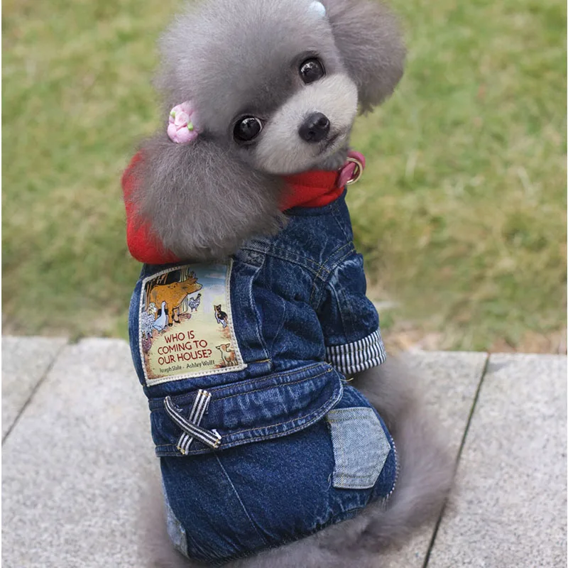 Зимние теплые маленькая собака джинсовое пальто jacketdog щенок комбинезон с