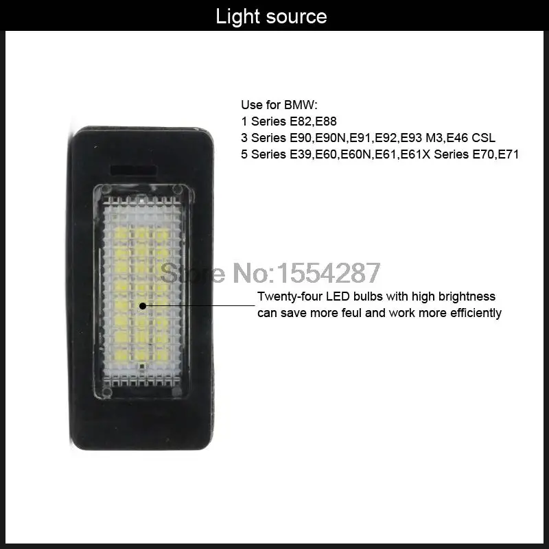 Pair 24 LED 3528 SMD License Plate Lights Lamps Bulbs 6000K White For BMW E82 E90 E92 E93 M3 E39 E60 E70 X5 | Автомобили и