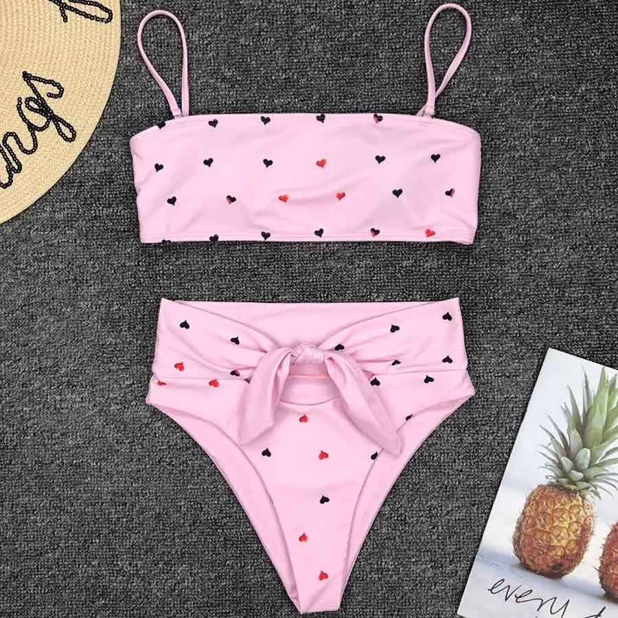 YX9226Pink 5, новинка, розовый женский купальник бикини с высокой талией,, женская одежда для плавания, комплект бикини-бандо из двух предметов, купальный костюм для женщин - Цвет: YX9226Pink