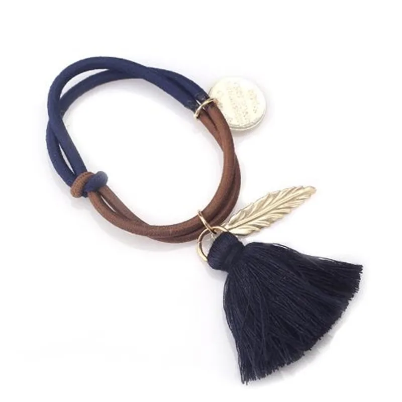 Double Layers Women Gum for Hair Accessories Tassels Elastic Band Fashion Leaf Letter Charms Rope Scrunchy A357 |