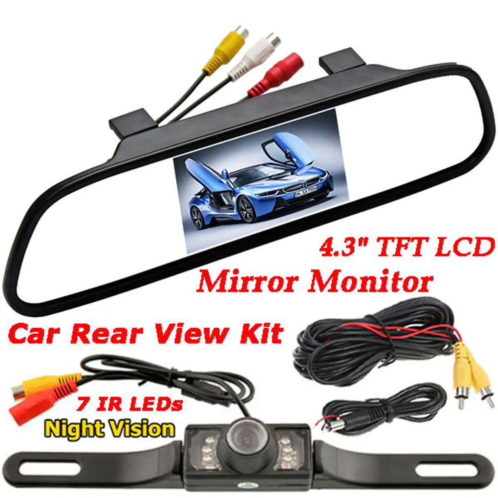 4 3 &quotTFT LCD Зеркало автомобиля монитор + 7 светодиодов ИК Ночное Видение заднего