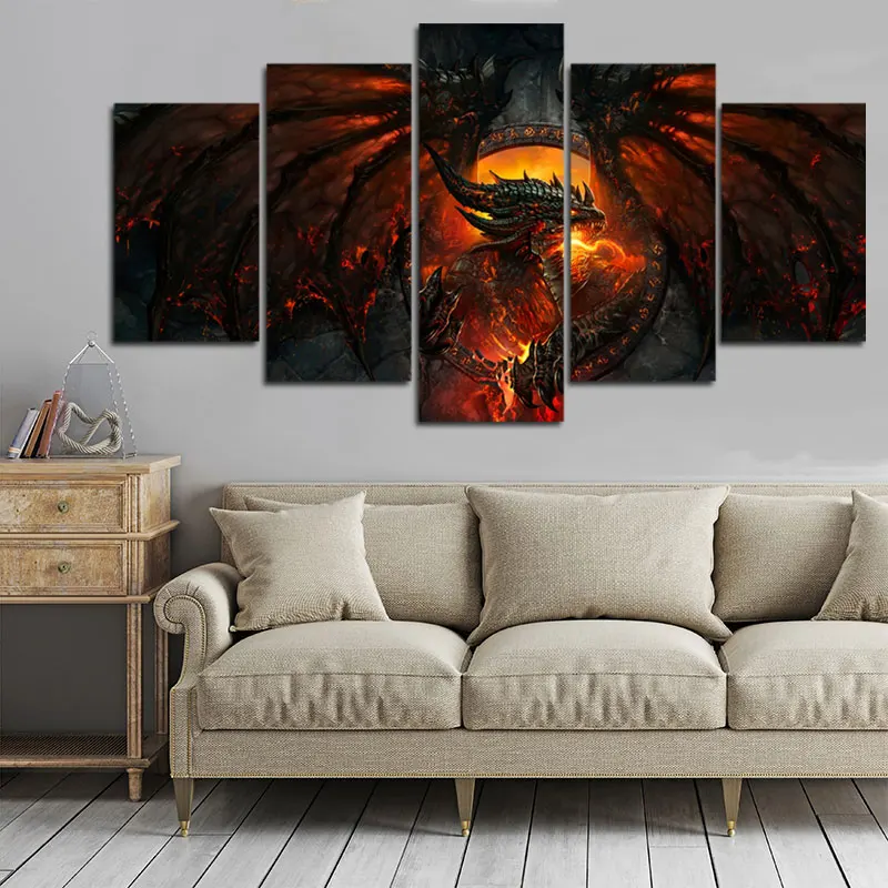 HD с 5 штук холсте картины ТВ воспроизведения фильма плакат драконом принт