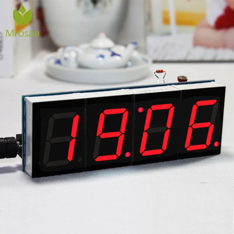 Red without case DIY 4 цифры светодиодный электронные часы, набор для самостоятельной сборки Температура светильник Управление версия ночной Светильник отображения времени большой экран таблицы настольные часы - Цвет: Red without case
