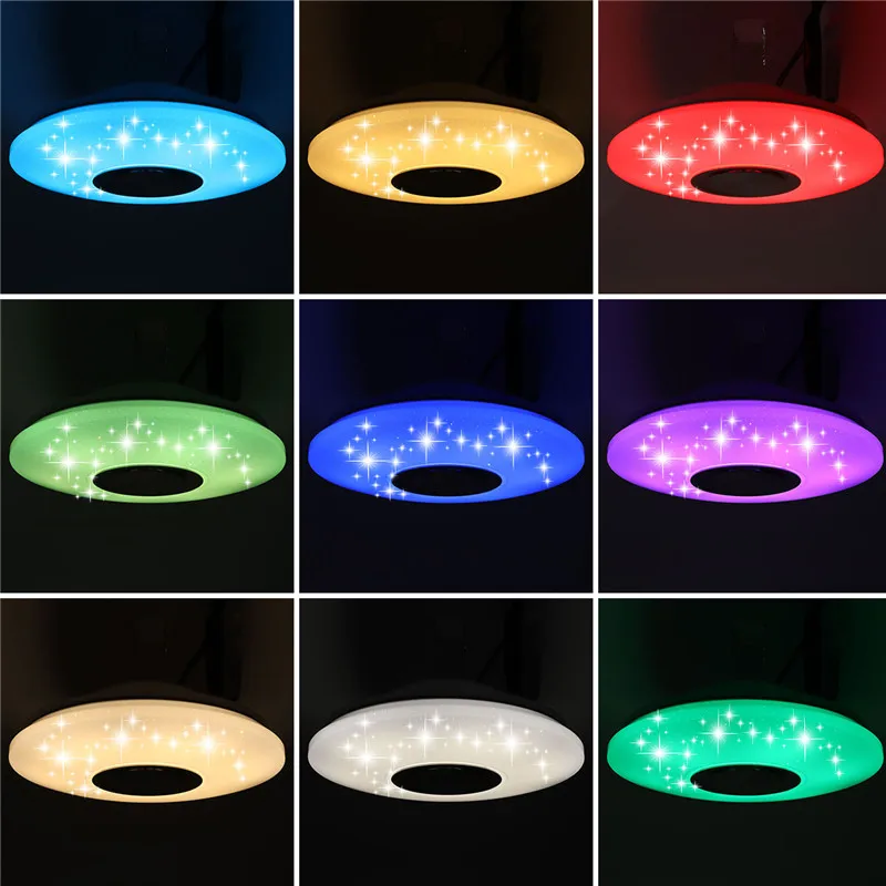 Новейший AC180-240V RGB с регулируемой яркостью, музыкальный потолочный светильник с управлением через приложение, 60 Вт, 102led лампа для дома, детей, bluetooth-динамик, освещение