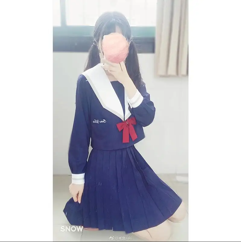 

Japanese college style jk uniform navy collar bowknot embroidery lolita top+lolita skirt kawaii girl gothic lolita set loli cos