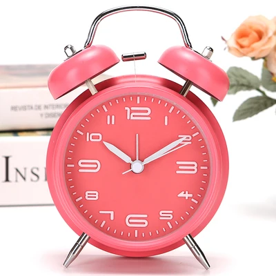 4inch pink 4 дюйма прикроватный металлический будильник большие мелодии двойной Звонок ленивый будильник с ночным светильник детские настольные часы - Цвет: 4inch pink