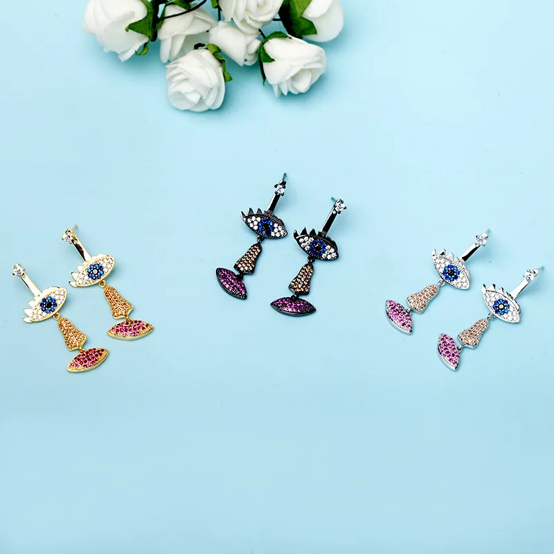 ААА фианит сглаза нос губы Висячие серьги для женщин Дамская мода пистолет