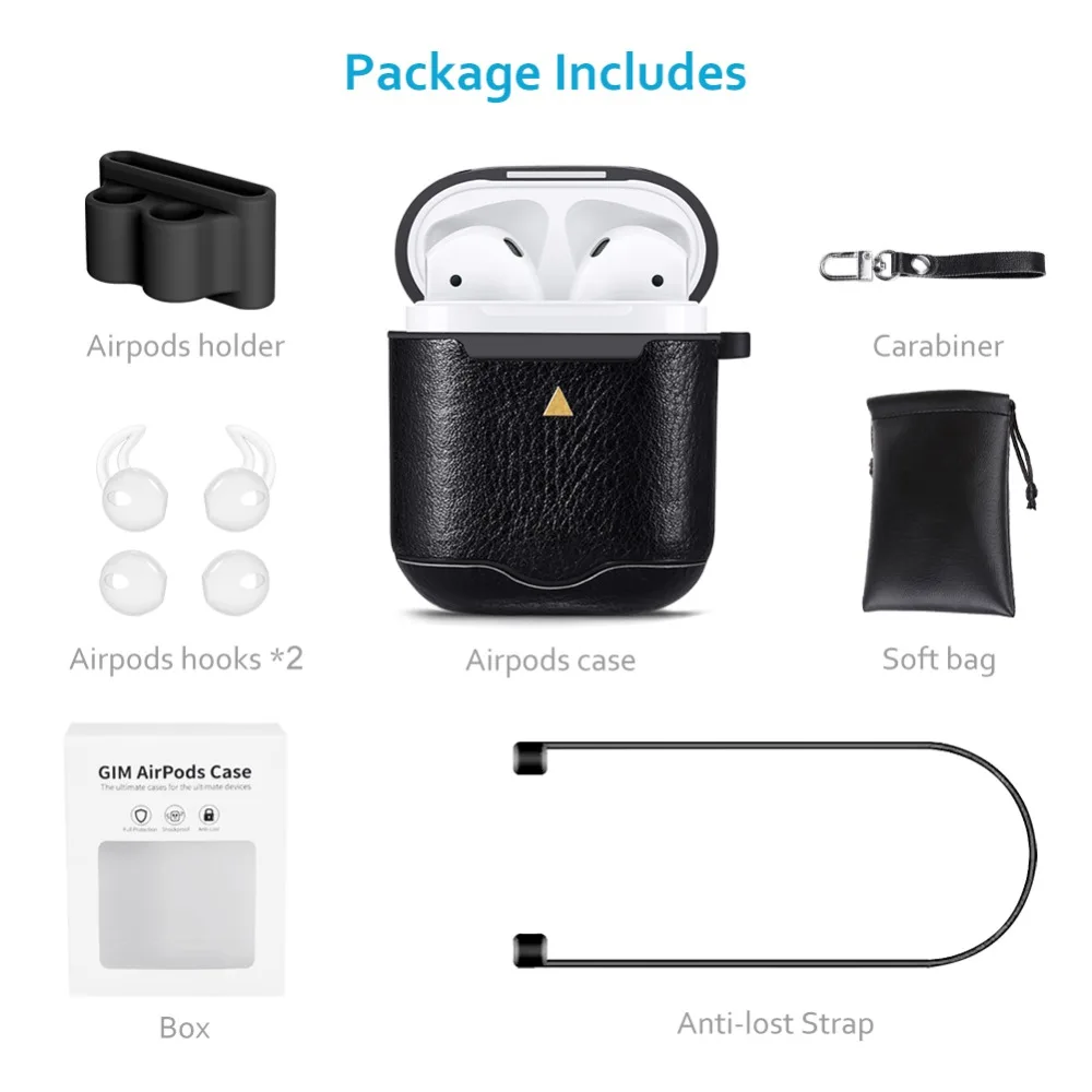 GIM натуральная кожа AirPods чехол Защитный 7 в 1 аксессуары набор с зажимом