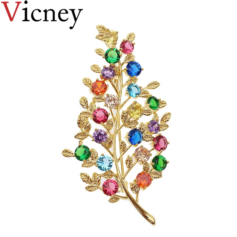 Vicney 2019 Новая мода Красочная брошь булавки AAA Циркон Листья Роскошные Броши для