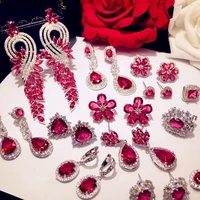 s925 vintage drop earrings for women artificial ruby red cubic zirconia stone temperament luxury fine jewelry top quality
