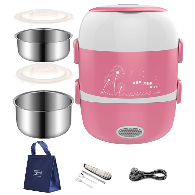 Pink-2 Liner-Bag 220 В портативный Электрический нагревательный Ланч-бокс из нержавеющей стали, контейнер для еды, термос для офиса, бэнто-бокс, пароварка для еды, Мини рисоварка - Цвет: Pink-2 Liner-Bag