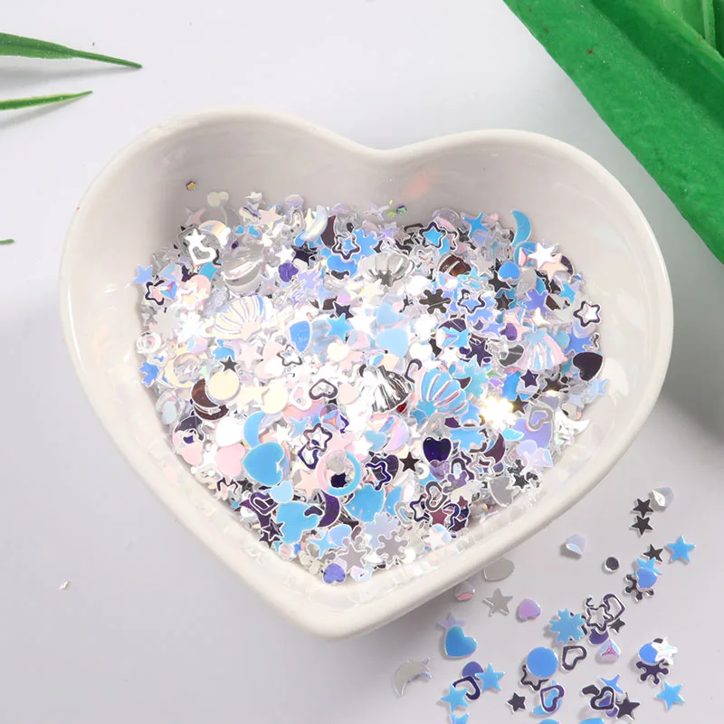 JG White crystal 10 г/упак. несколько цветов звезда Сердце Луна блёстки для дизайна ногтей, блестящий блеск поделки ПВХ свободные блестки для ногтей, свадебные украшения - Цвет: JG White crystal