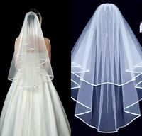 janevini best selling two tier wedding veil with comb white ivory ribbon edge short bridal veils bride to be voile mariee court