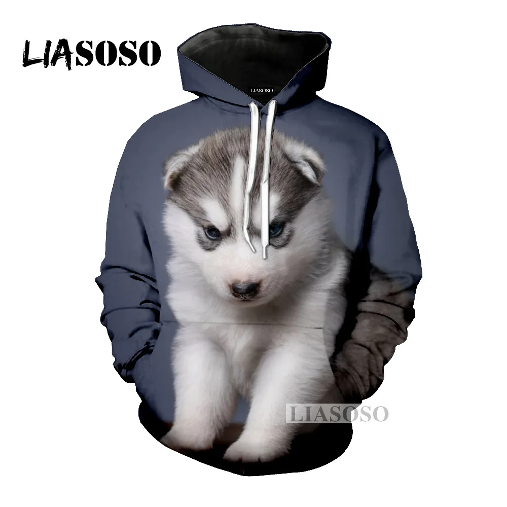 LIASOSO Осенняя Новинка для мужчин wo мужская толстовка с 3D принтом животных, Siberian Husky толстовки с длинными рукавами в стиле хип-хоп Топ уличный пуловер M027