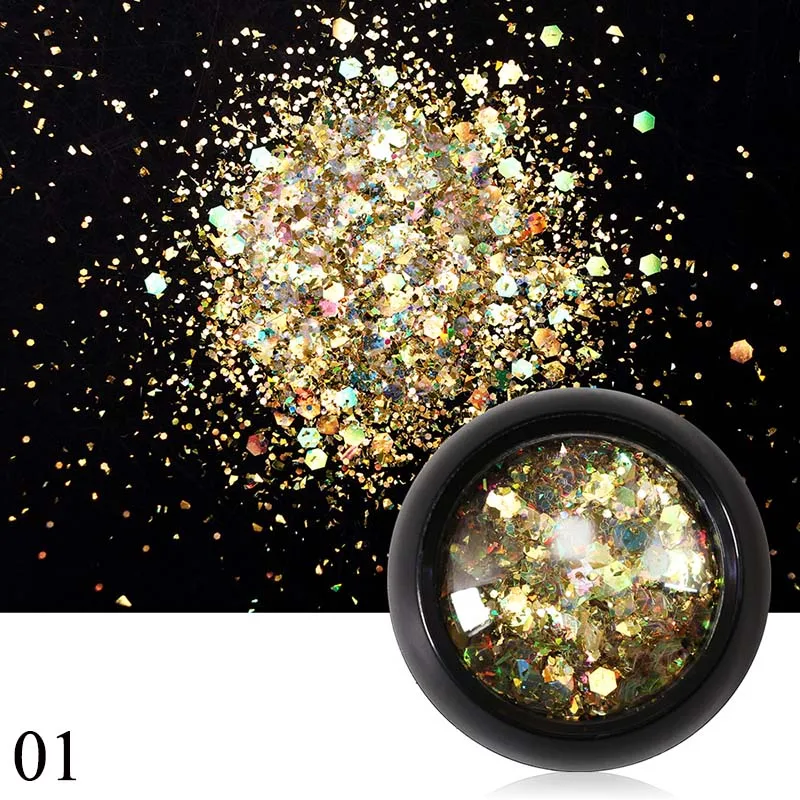 2019-Gold Zziell 3D украшения для ногтей DIY Блестящий Порошок микс круглые Блестки маникюрный набор наклейки для ногтей Стразы для ногтей Рождество - Цвет: 2019-Gold