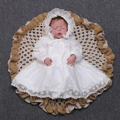white as picture Платье для маленьких девочек платье на крестины с длинными рукавами кружевное платье для крещения для новорожденных, белое платье с шапкой для маленьких девочек - Цвет: white as picture