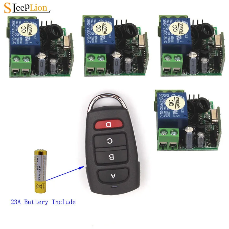 

Sleeplion Wireless Remote Control Light Switch DC 12V 1CH 10A Relay Output Radio Receiver Module Transmitter Garage Door Lamp