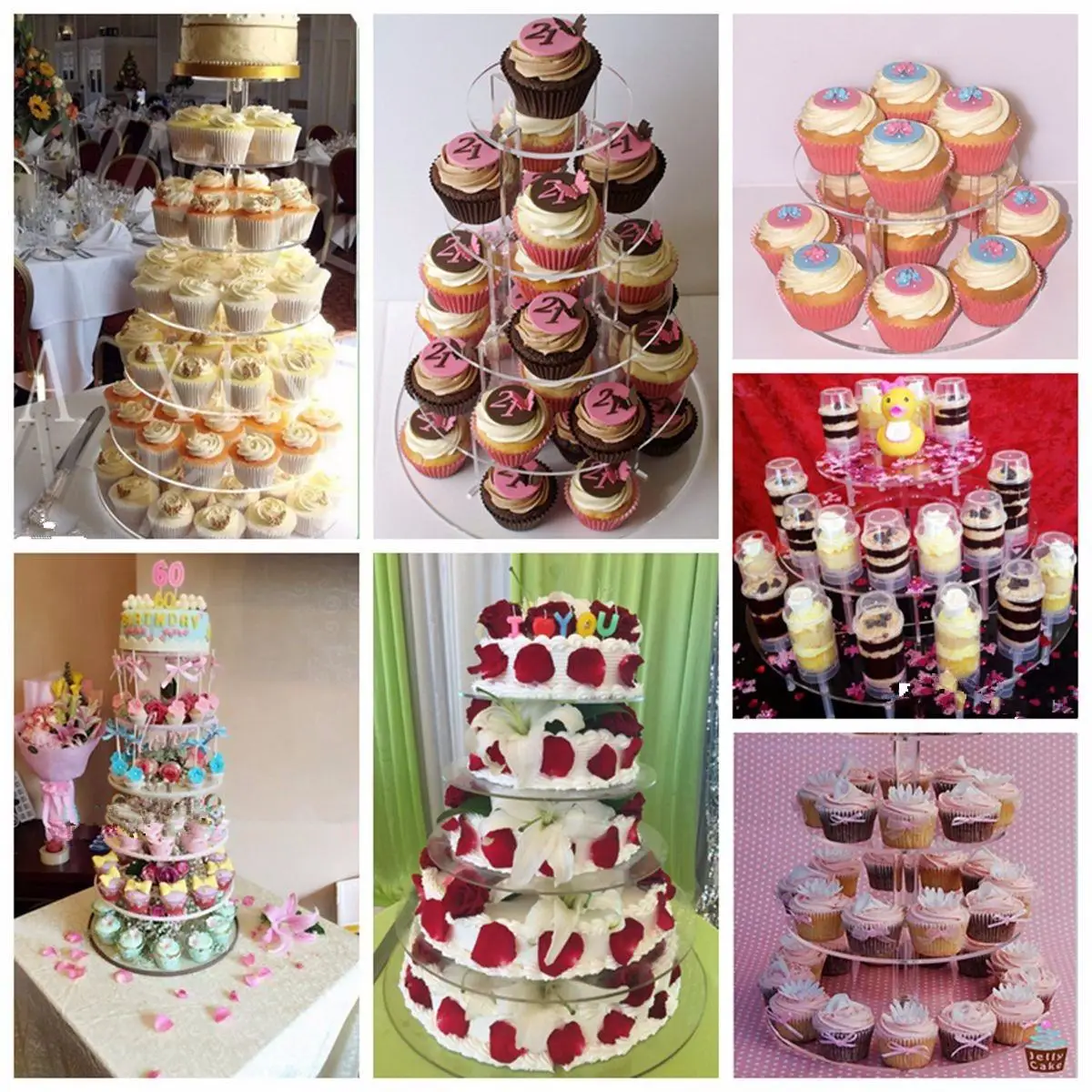3/4/5/6 Tier Clear White Round Cup Cake Stand Acrylic Cupcake Stand Supplies Display Tower Wedding Birthday Party Decoration