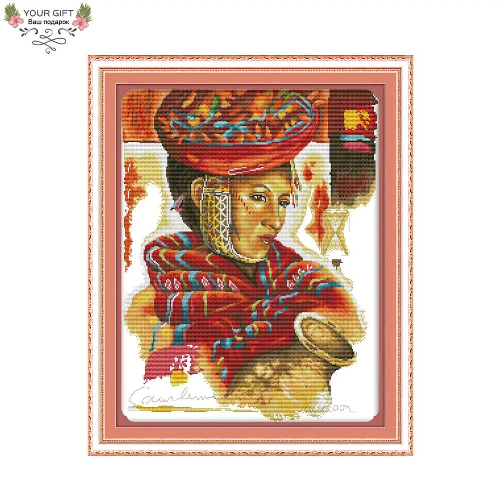 

Joy Sunday Beauty Home Decoration R561 14CT 11CT Counted and Stamped Woman And Clay Pot Embroidery Cross Stitch kit