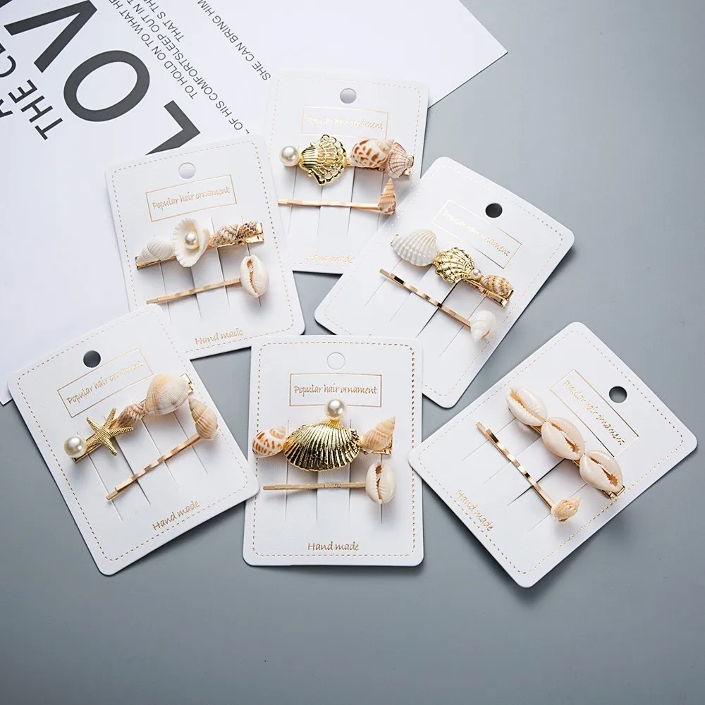 Boho Real Shell Conch Hair Clips For Women 2PCS Bohemian Simulated Pearl Barrettes Pins Jewelry Accessories Bobby Pin | Украшения и