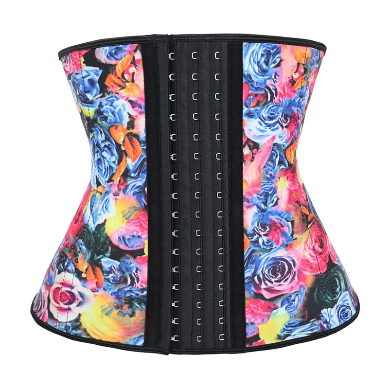 Rose Printing Atbuty прочные поясные кроссовки 9 стальных костей латексное Корректирующее белье для талии Рождественская одежда с крючками для контроля живота длинный корсет для тела - Цвет: Rose Printing