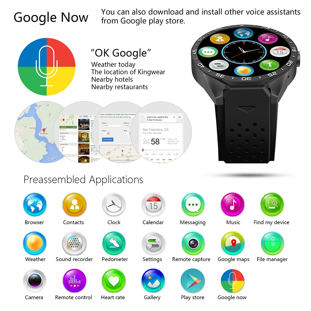 Оригинальный бренд Android 5 1 Smart Watch 512 МБ + 4 ГБ Bluetooth 0 Wi Fi 3g Smartwatch телефон наручные