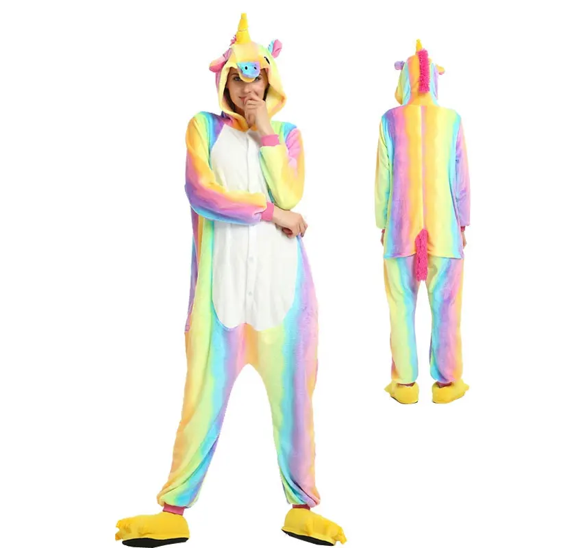 Кигуруми Единорог Животного Пижамы стежка Onesie взрослых унисекс костюм пижамы