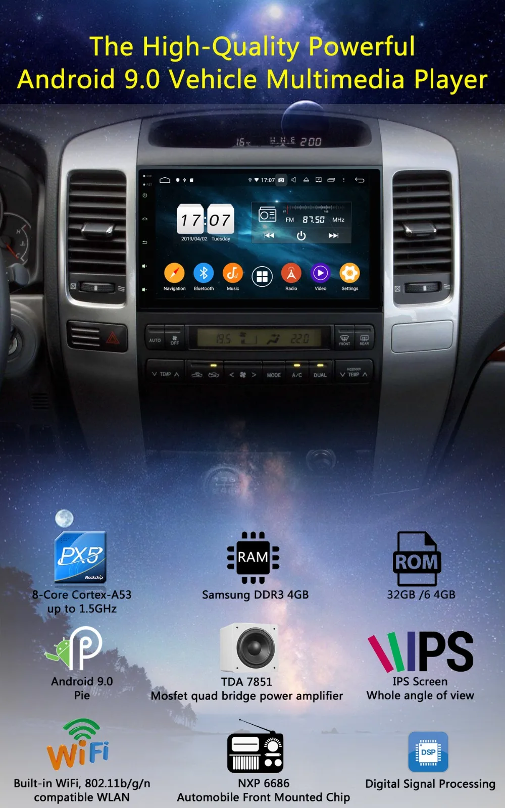 " ips Android 9,0 8 ядерный 4 Гб ram+ 64 ГБ rom автомобильный DVD радио gps для Toyota Land Cruiser Prado LC 120 2002-2010 DSP CarPlay Parrot BT