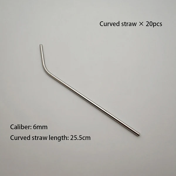 Silver Curved Горячая 20 шт многоразовая длинная металлическая соломинка высокого качества 304 из нержавеющей стали питьевой тюбик для очищающего средства щетка sorbete de acero неизбежная - Цвет: Silver Curved