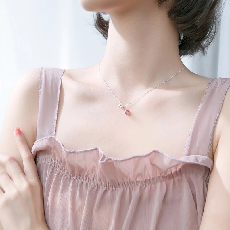 Женское ожерелье из серебра 100% пробы с кристаллом в виде клубники | Украшения и