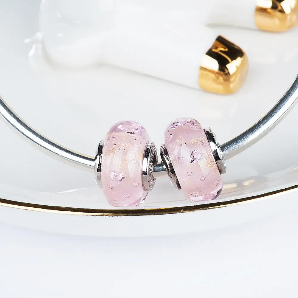 Сердце Циркон Золотая фольга муранские стеклянные бусы амулеты 925 пробы серебро