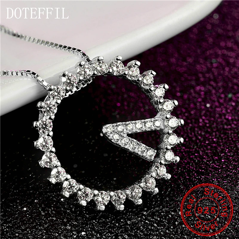 2020 Real 925 Sterling Silver Clock Necklaces CZ Pendant for Women Party Jewelry Charm 18 inches Box Chain Necklace | Украшения и