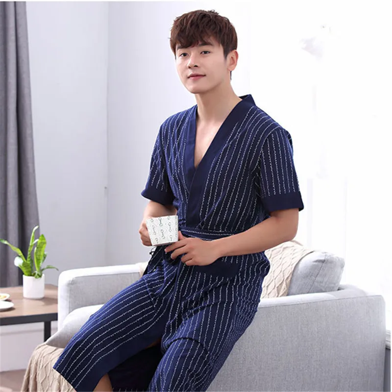 Плюс размер одежда для сна ночная рубашка домашняя мужчин 2018 летняя полосатая