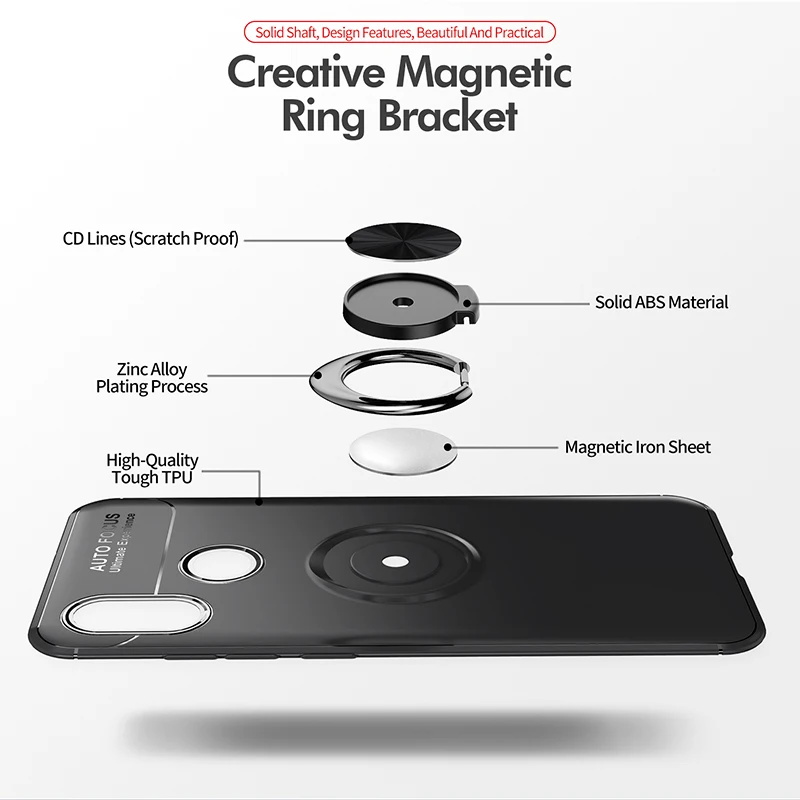 Чехол MAKAVO для Xiaomi Redmi Note 6 Pro мягкий силиконовый чехол-накладка с кольцом на палец