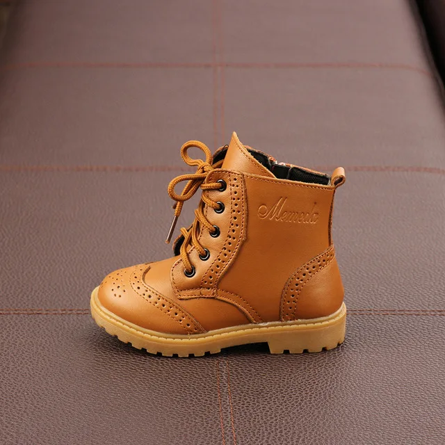 Martin Shoes brown Детские ботинки; сезон осень-зима; новые кожаные ботинки для больших детей; кожаные ботинки для мальчиков и девочек; бархатные ботинки для школьников - Цвет: Martin Shoes brown