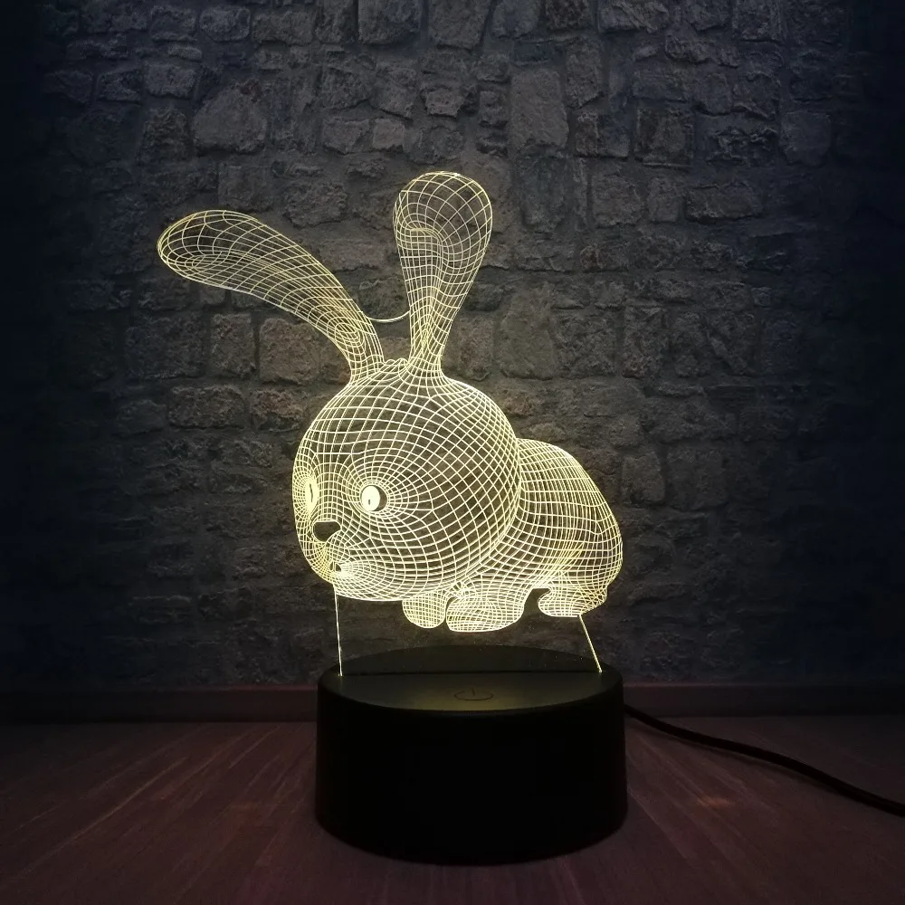 3D светодиодный ночной Светильник для девочек с красивым рисунком кролика из