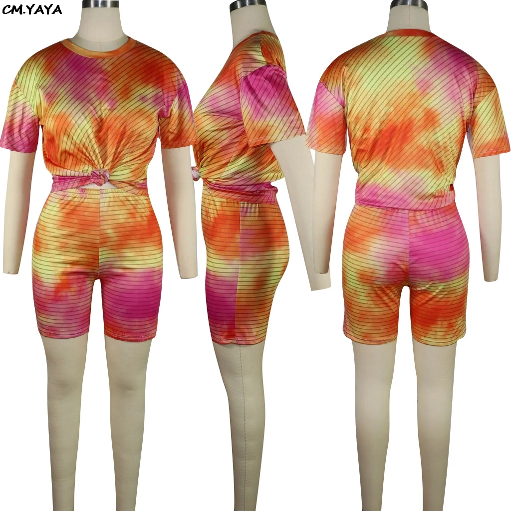 Женский спортивный костюм футболка с коротким рукавом и принтом в полоску из