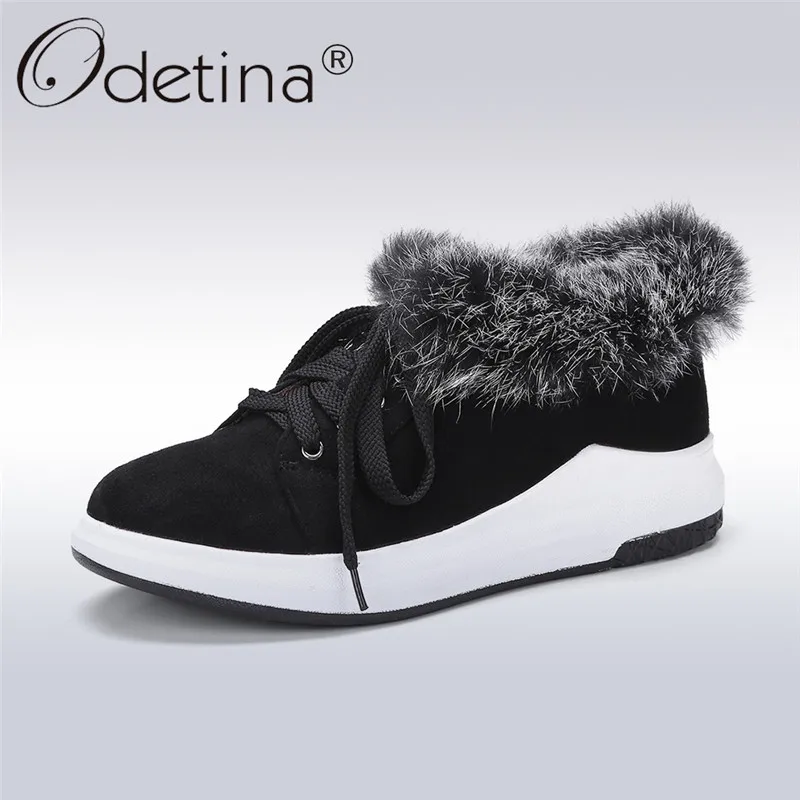 Odetina/Новинка 2019 Модные низкие кроссовки с натуральным кроличьим мехом женская
