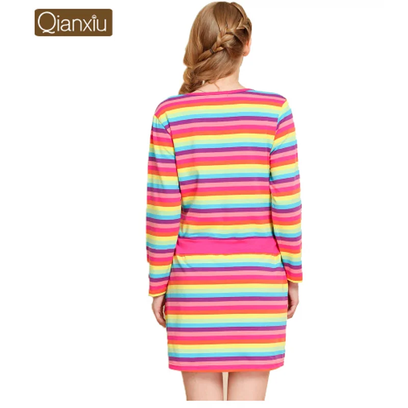 2019 Осенняя Женская Повседневная Ночная рубашка в полоску с поясом женское