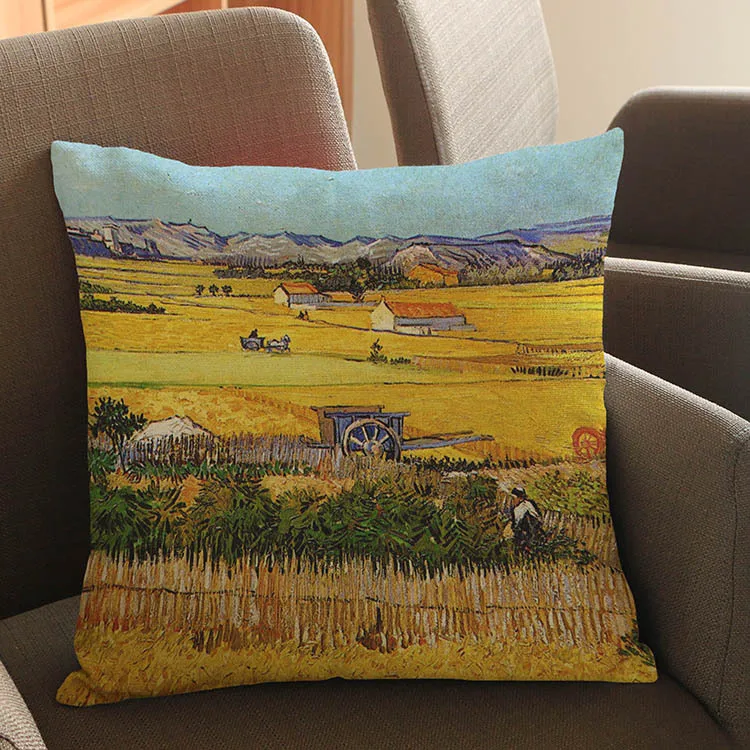 Oil Art style Gogh Painting Polyester cotton Cushion Covers sofa chair throw Pillow Case shop hotel home decoration Gift cojines | Дом и сад