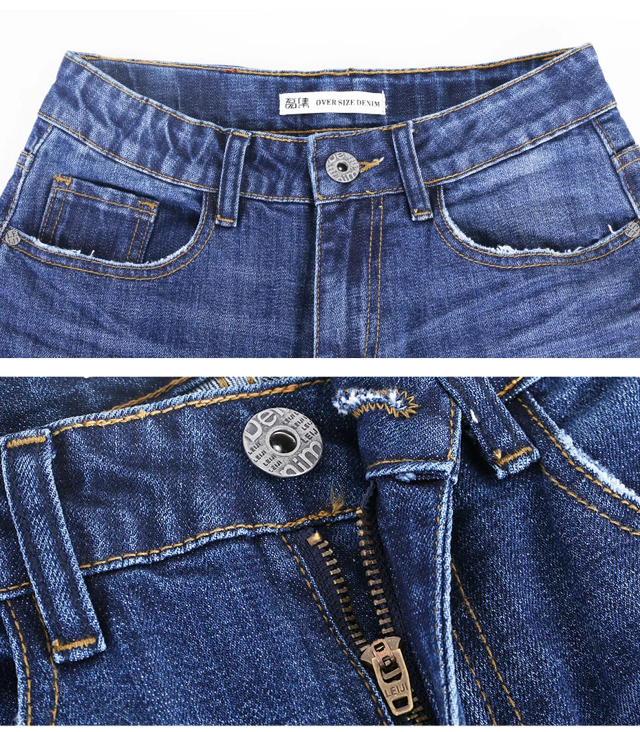 LEIJIJEANS женские потертые джинсы бойфренда с низкой эластичной талией синие повседневные классические женские прямые джинсы размера плюс 6476