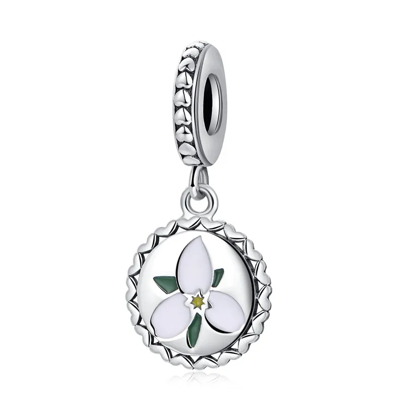 Pure flower Аутентичные бусины из стерлингового серебра 925 амулет, сердечко Любви Кристалл Висячие подходят оригинальные Пандора браслеты DIY Ювелирные изделия на подарок - Цвет: Pure flower