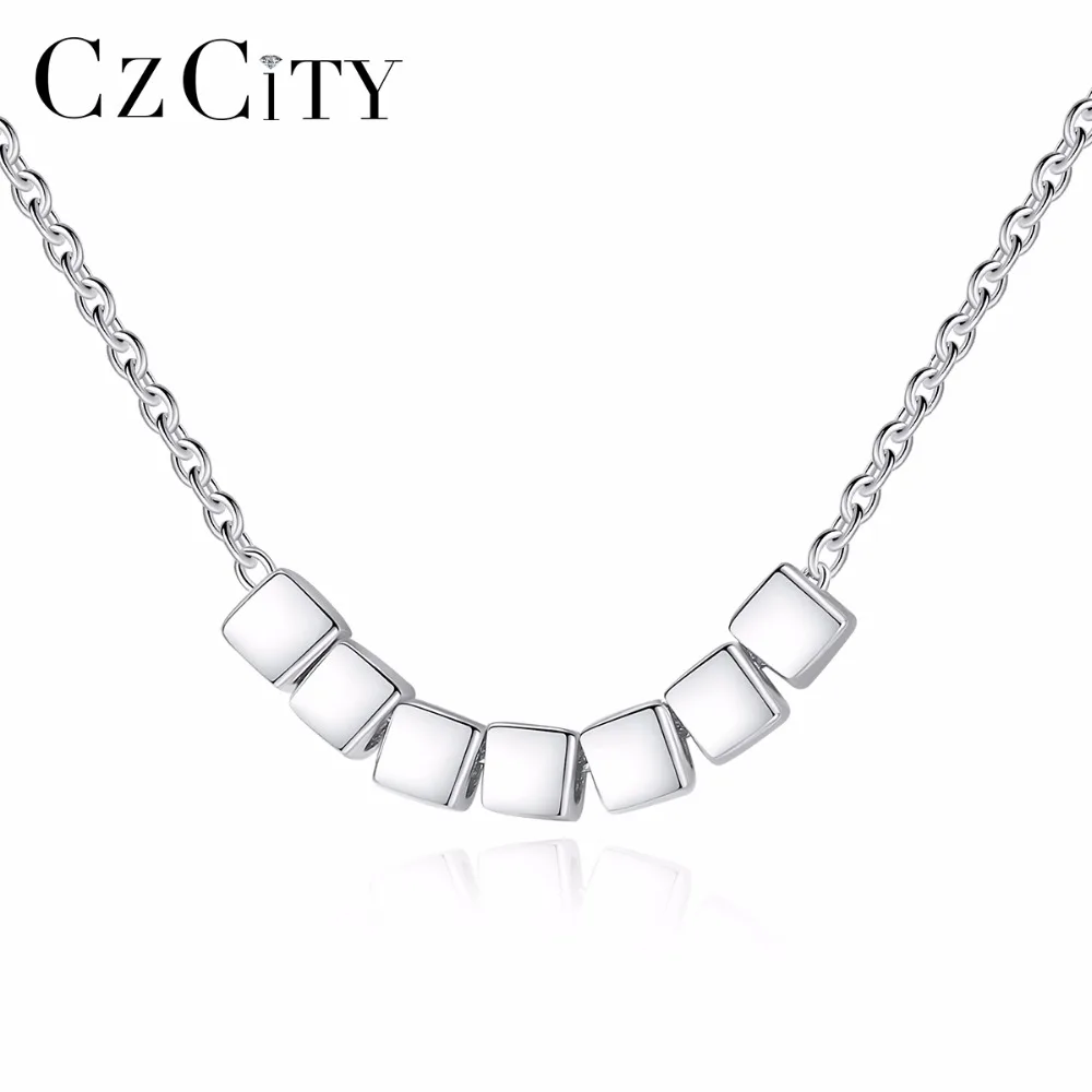 

CZCITY Silver Beads Chain Necklace Seven Square 925 Sterling Silver Women Fashion Pendant Jewelry Factory Wholesale Fine Jewelry